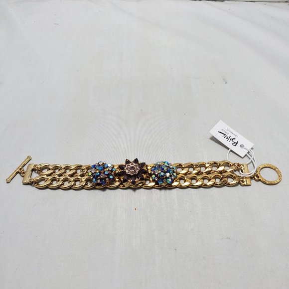 Bijou  multi-color rhinestone with gold links bracelet - Picture 3 of 5